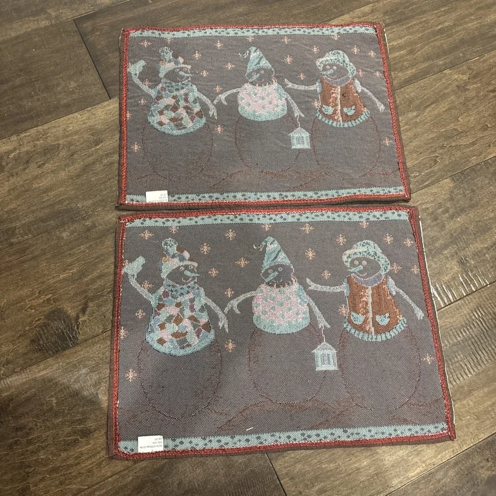 Tapestry Placemats Jolly Snowmen Trio Winter‎ Holiday Table 12.5 X 17 Set of 2